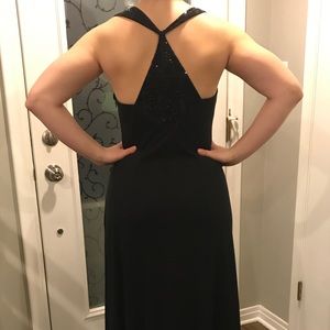 Formal black dress with sequin straps